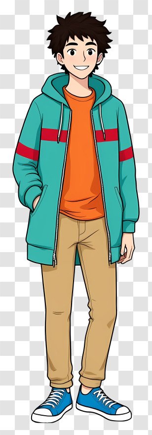 Man In Casual Outfit - Man In Teal Hoodie And Beige Pants Transparent PNG
