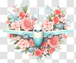 Valentine Airplane - Airplane With Pink Blossoms Transparent PNG