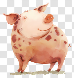 Watercolor Pig - Happy Pig With Brown Spots Transparent PNG