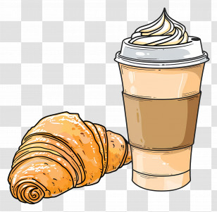 Coffee Cup And Croissant - Coffee Cup And Croissant Illustration For Breakfast Time Transparent PNG