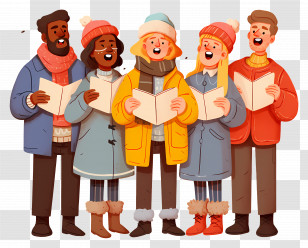Go Caroling Day - Group Of Joyful Carolers Singing In Winter Transparent PNG