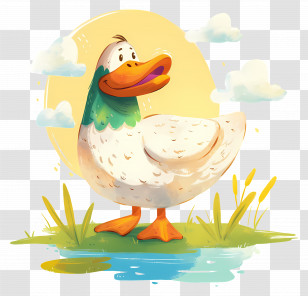 Cartoon Duck - Adorable Cartoon Duck By The Pond Transparent PNG