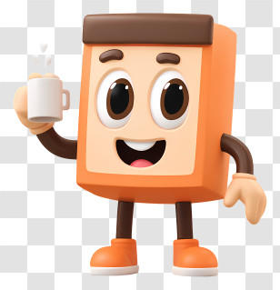 Mascot Drinking Coffee - Cartoon Box With Cup Transparent PNG