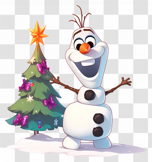 Frozen Olaf - Cheerful Snowman And Tree For Christmas Transparent PNG