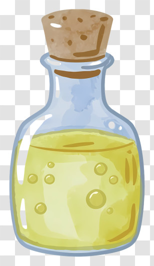 Cartoon - Glass Bottle Containing Yellow Liquid With Cork Lid Transparent PNG