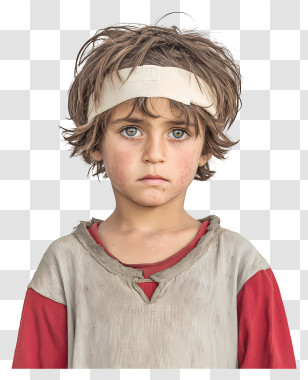 Child With Head Bandage - Serious Boy With Head Bandage Photo Transparent PNG