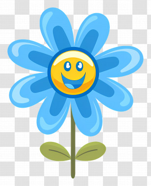 Flower Emoji - Smiling Blue Flower Cartoon Illustration Transparent PNG