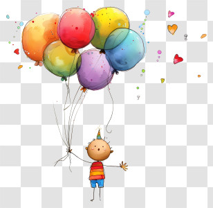 Birthday Wish - Child Holding Colorful Balloons Transparent PNG