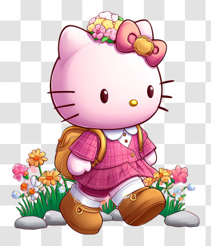 Sanrio Walking - Hello Kitty In Pink Dress With Flowers Transparent PNG