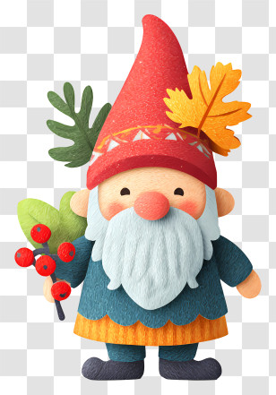 Autumn Gnome With Berries - Cute Red-Hat Forest Gnome Transparent PNG