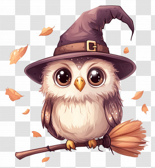 Halloween Owl - Charming Owl With Witch Hat For Halloween Transparent PNG