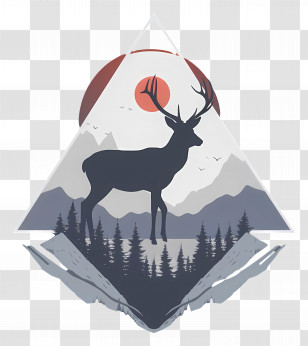 Deer Silhouette - Stag Silhouette With Scenery Of Mountains And Sunset Transparent PNG