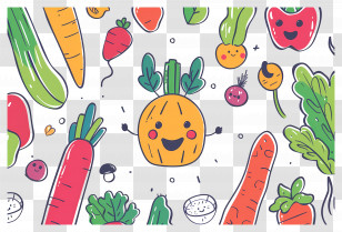 Food Background - Cute Vegetables Doodle Illustration Transparent PNG