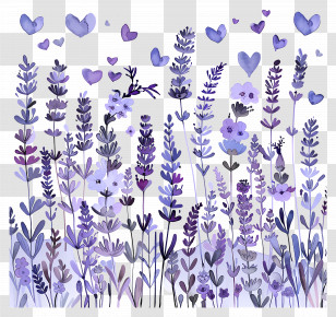 Lavender Fields - Purple Flowers With Hearts Transparent PNG