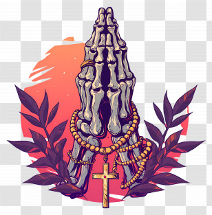 Skeletal Hands - Praying Skeleton Hands With Rosary Transparent PNG
