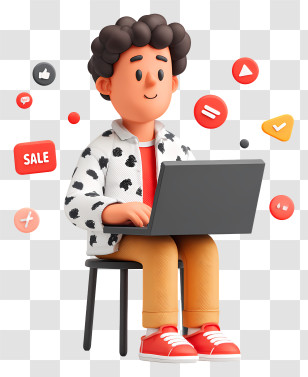 Man Shopping Via Laptop - Animated Guy Shopping On Laptop Transparent PNG