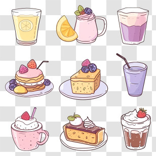 Food Drinks - Cute Illustrated Desserts And Beverage Variety Transparent PNG