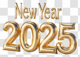 New Year 2025 - Gold Balloon New Year 2025 Text Design Transparent PNG