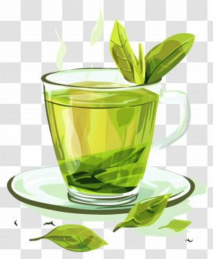 Green Tea - Illustration Of Steaming Green Tea Cup Transparent PNG