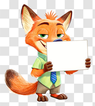 Nick Wilde Holding Blank Signboard - Smirking Fox Holding Blank Sign Transparent PNG