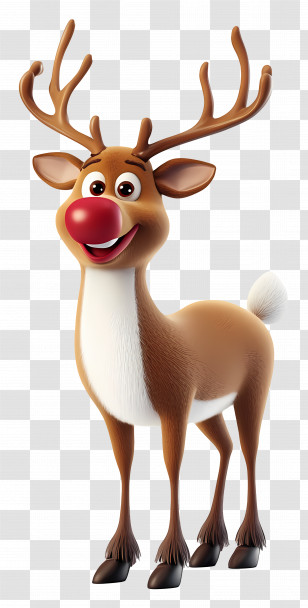 Rudolph - Cheerful Reindeer With Red Nose For Christmas Transparent PNG