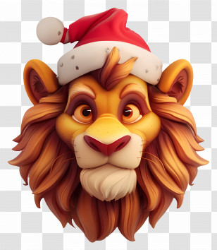 Lion Christmas - Festive Lion With Santa Hat Transparent PNG