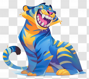 Blue Tiger - Colorful Cartoon Tiger With Playful Expression Transparent PNG