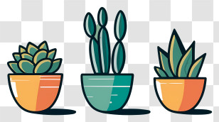 Potted Plants - Colorful Potted Plants Illustration In Minimalist Style Transparent PNG