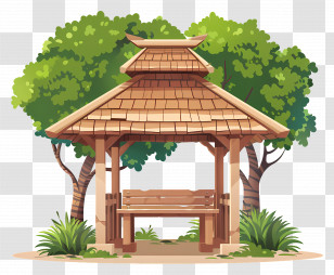 Summer Shelter - Wooden Gazebo In Serene Green Surroundings Transparent PNG