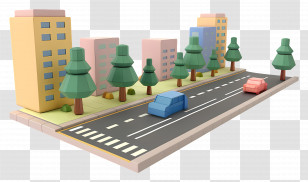 Road Side View - Street And Neighborhood Illustration With Trees Transparent PNG
