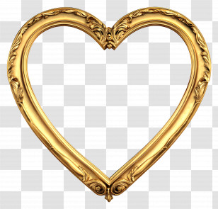 Heart Gold Frame - Golden Ornate Heart-Shaped Photo Frame Transparent PNG
