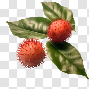 Rambutan
 - Red Spiky Tropical Fruit With Green Leaves Transparent PNG