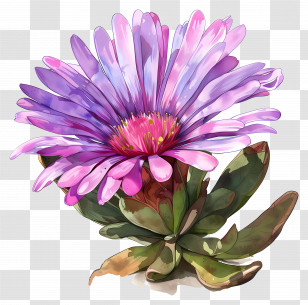 Ice Plant Flower - Vivid Purple Flower With Succulent Leaves Transparent PNG