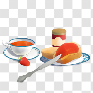 Cartoon Food - Morning Tea And Toast With Jam Transparent PNG