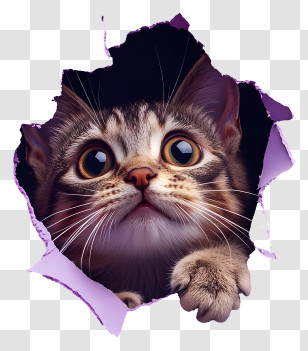 Cat Looking Through A Hole - Kitten Peeking Through A Hole Transparent PNG