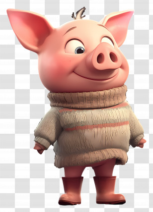 Cute Piglet - Adorable Cartoon Pig Wearing Warm Sweater And Boots Transparent PNG
