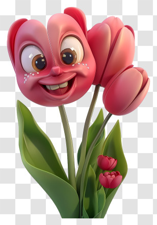 3d Cartoon Flowers - Cute Cartoon Tulip Flower With A Cheerful Face Transparent PNG