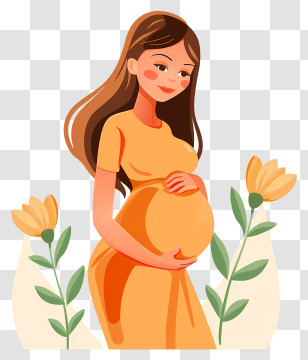 Pregnant Woman Cartoon - Pregnant Woman Cartoon In Yellow Dress Transparent PNG
