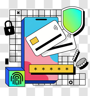 Smartphone - Digital Security With Credit Card And Phone Transparent PNG