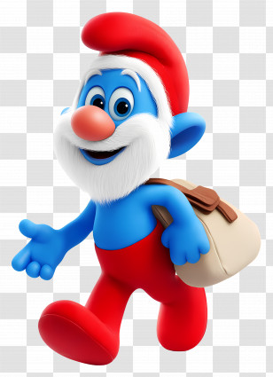 Papa Smurf - Cheerful Cartoon Smurf With Red Hat And Backpack Transparent PNG