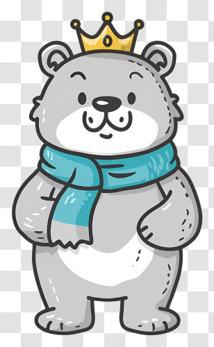 Cartoon - Cartoon Bear With Crown And Scarf Transparent PNG