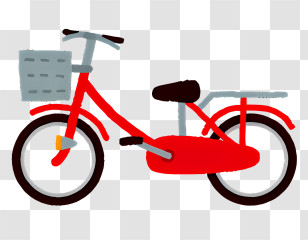 Bicycle - Bright Red Bicycle With Basket Design Transparent PNG