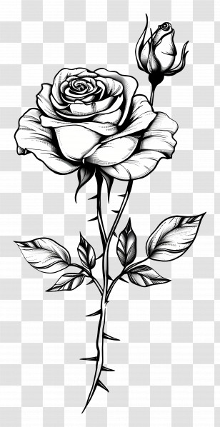 Rose Tattoo - Black And White Rose Sketch Transparent PNG