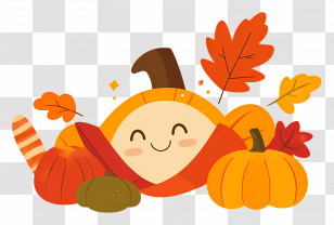 Autumn Harvest - Autumn Pumpkin With Leaves For Fall Season Transparent PNG