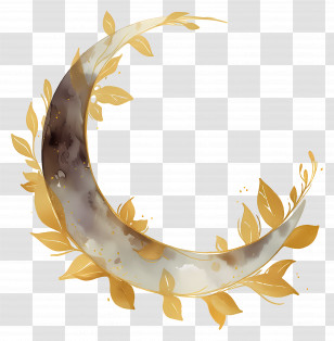 Crescent Moon - Golden Crescent Moon With Leaves Transparent PNG
