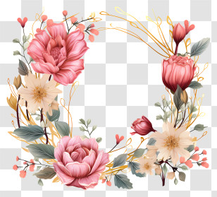 Flat Wedding Flower Frame - Floral Wreath With Delicate Flowers Transparent PNG