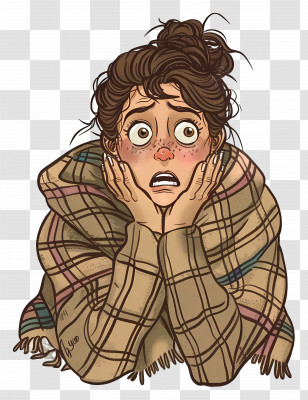Scared Woman - Worried Woman Wrapped In Blanket Transparent PNG