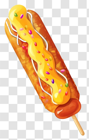 Hot Dog On A Stick - Delicious Corn Dog With Cheese And Sauce Transparent PNG