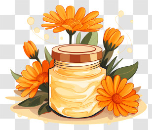 Orange Honey - Herbal Cream Container With Marigold Flowers Transparent PNG