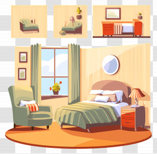 Bed Room - Cozy Bedroom With Green Accents Transparent PNG